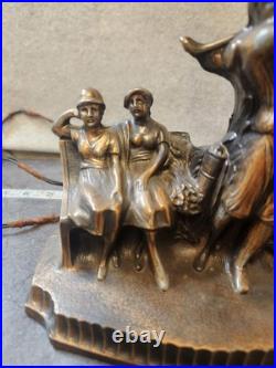 Spelter 1920 Art Decor LAMP Rare Bronze Sculpture Multicolored Czech Globe Golf