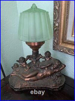 Spelter Birth of Venus Lamp Uranium Glass Globe Antique Beautiful Condition