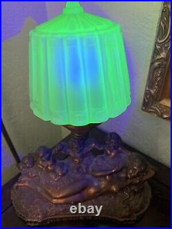 Spelter Birth of Venus Lamp Uranium Glass Globe Antique Beautiful Condition