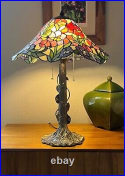 Stained Glass Tiffany Style Lamp, Art Nouveau, Art Deco, MCM, 2 Light Chain Pull