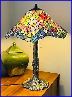 Stained Glass Tiffany Style Lamp, Art Nouveau, Art Deco, MCM, 2 Light Chain Pull