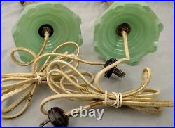 Stunning Antique Bakelite & Jadeite Green Boudoir Lamps Stick All Original Works