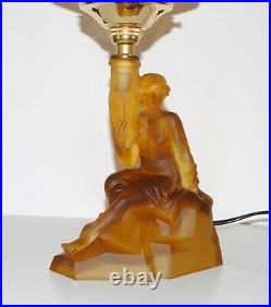 Stunning Art Deco Amber Glass Lady Lamp with Starburst Shade