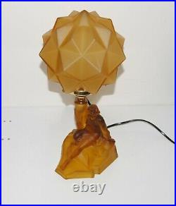 Stunning Art Deco Amber Glass Lady Lamp with Starburst Shade