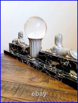 Stunning Art Deco Egyptian Revival Lamp Sphinx & Crystal Ball Le Verrier Style