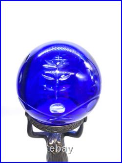 Stunning Art Deco Nymph Lamp Base with5 Hand-Cut Romanian Cobalt Crystal Globe