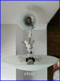 Stunning Art Deco Vintage Ceiling Lamp Fixture Glass Chandelier Light Wow 1950