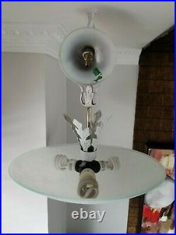 Stunning Art Deco Vintage Ceiling Lamp Fixture Glass Chandelier Light Wow 1950
