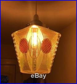Stunning Vintage Ceiling Art Deco Hall Lamp Lantern Chrome Glass Shade Light 10