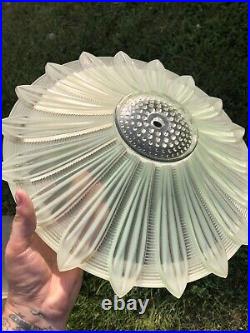 Sunflower Ceiling Fixture Light Shade Art Deco Frosted Green Glass 14