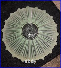 Sunflower Ceiling Fixture Light Shade Art Deco Frosted Green Glass 14