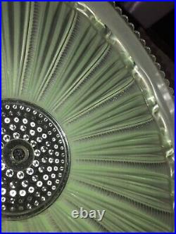 Sunflower Ceiling Fixture Light Shade Art Deco Frosted Green Glass 14