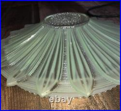 Sunflower Ceiling Fixture Light Shade Art Deco Frosted Green Glass 14