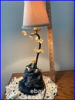 Super Rare Art Deco Figural Metal Plastic And Marble Lamp Woman Lute Music Theme