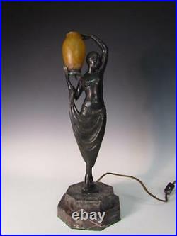 Superb Antique Max Le Verrier Figural Bronze Art Deco Semi-nude Lamp