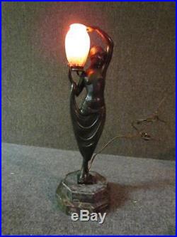 Superb Antique Max Le Verrier Figural Bronze Art Deco Semi-nude Lamp