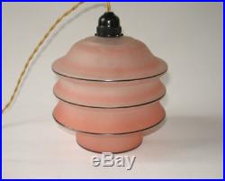 Superb Original Art Deco 2 Piece Glass Ceiling Light Lamp 1930s Pink Vintage