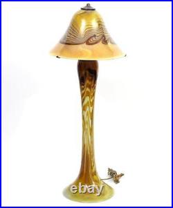 Swallowtail Studios Art Glass Table Lamp, Pulled Feather Brown Gold 28 1/2 Tall