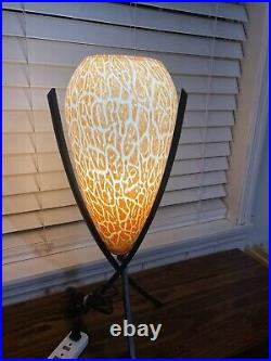 TABLE LAMP Hand Blown Glass Lamp 3 Leg Art Deco Style Heavy Cut Glass