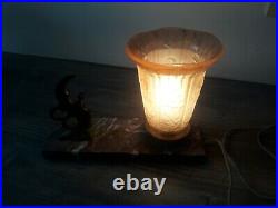 TABLE LAMP light Marble ART DECO FRENCH vintage. Spelter bronze bird
