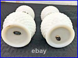 TWO Antique 1920s Czech Glass Beaded Oil Lamp Shades ART DECO w Milk Glass Lamps