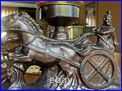 Table LAMP ART Deco Original Glass Shade Bronze SPELTER Chariot Horses Gladiator