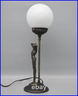 Table Lamp Art Deco Style Vintage Look with Woman Figurine