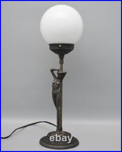 Table Lamp Art Deco Style Vintage Look with Woman Figurine