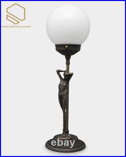 Table Lamp Art Deco Style Vintage Look with Woman Figurine
