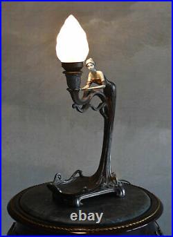Table Lamp Art Nouveau Deco WOman Sculpture vintage shabby 20`