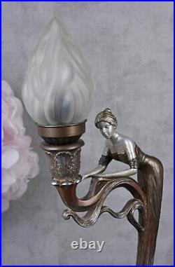 Table Lamp Art Nouveau Deco WOman Sculpture vintage shabby 20`