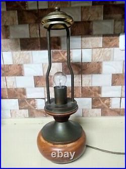 Table Lamp Large Vintage Art Deco Style Brass Lamp With wood Tested No Shade