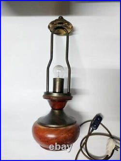Table Lamp Large Vintage Art Deco Style Brass Lamp With wood Tested No Shade