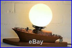Table Lamp Original 1930s Art Deco Wooden Boat Nautical & Globe Glass Shade