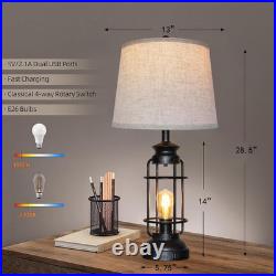 Table Lamps Set of 2 with USB Port 3 Way Dimmable Touch Lamps 28.5 Tall Rustic
