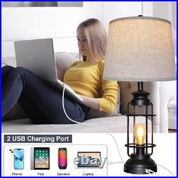 Table Lamps Set of 2 with USB Port 3 Way Dimmable Touch Lamps 28.5 Tall Rustic