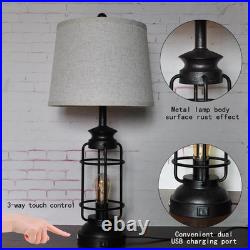 Table Lamps Set of 2 with USB Port 3 Way Dimmable Touch Lamps 28.5 Tall Rustic