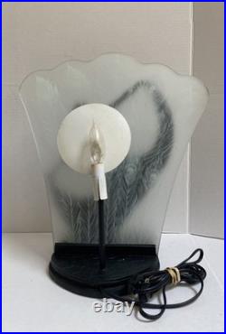 The Dancer, Beautiful Art Deco Table Lamp, Open Glass Shade, Peacock Feathers