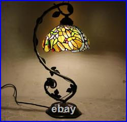 Tiffany Glass Leaves Table Lamp Rural Led Vines Desk Light Home Decor Fixture