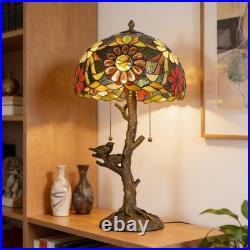 Tiffany Stained Glass Bird Table Lamp Floral Tree Branch E26 Bedroom Desk Light