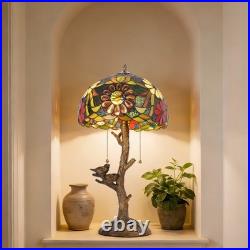 Tiffany Stained Glass Bird Table Lamp Floral Tree Branch E26 Bedroom Desk Light
