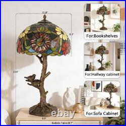 Tiffany Stained Glass Bird Table Lamp Floral Tree Branch E26 Bedroom Desk Light