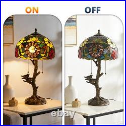 Tiffany Stained Glass Bird Table Lamp Floral Tree Branch E26 Bedroom Desk Light