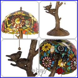 Tiffany Stained Glass Bird Table Lamp Floral Tree Branch E26 Bedroom Desk Light