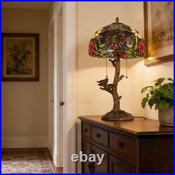 Tiffany Stained Glass Bird Table Lamp Floral Tree Branch E26 Bedroom Desk Light