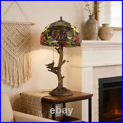 Tiffany Stained Glass Bird Table Lamp Floral Tree Branch E26 Bedroom Desk Light