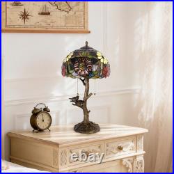 Tiffany Stained Glass Bird Table Lamp Floral Tree Branch E26 Bedroom Desk Light