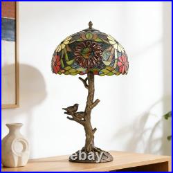 Tiffany Stained Glass Bird Table Lamp Floral Tree Branch E26 Bedroom Desk Light