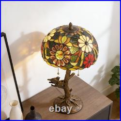 Tiffany Stained Glass Bird Table Lamp Floral Tree Branch E26 Bedroom Desk Light