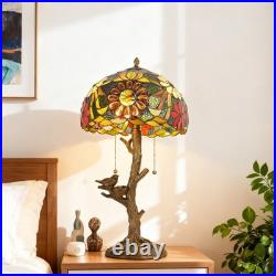 Tiffany Stained Glass Bird Table Lamp Floral Tree Branch E26 Bedroom Desk Light